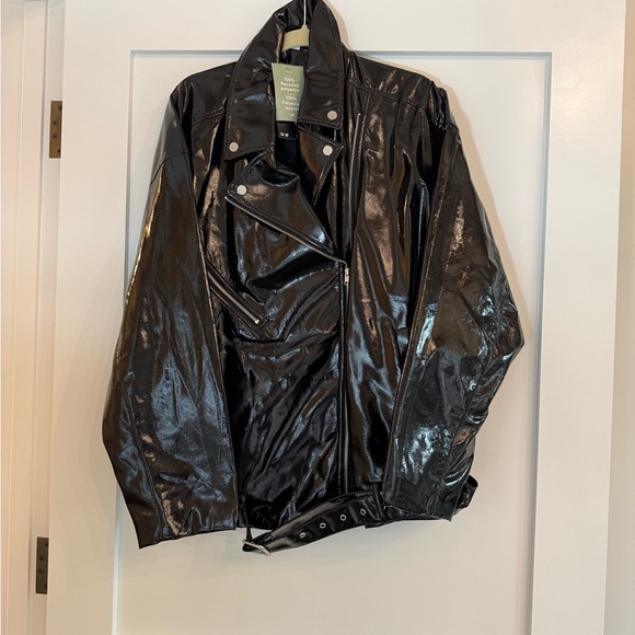 H&M Jackets & Blazers - NWT Black Shiny Leather Jacket Divided by H & M
